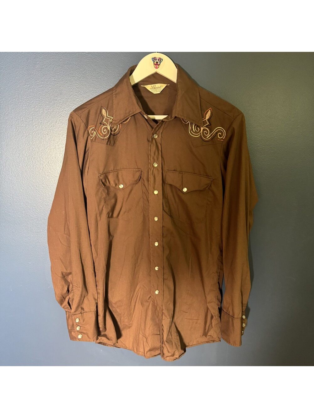 Vintage 70s Lariat Women’s Brown Embroidered Western Pearl Snap Shirt Canada M